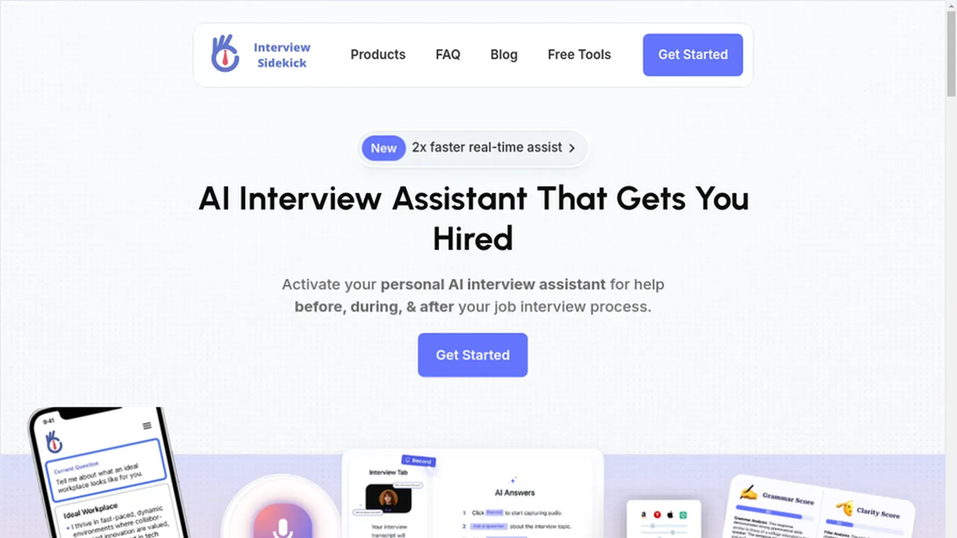 Interview Sidekick homepage screenshot in 2026 review.