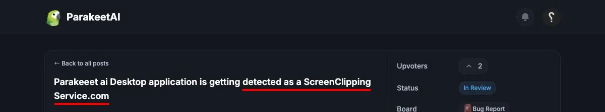 Parakeet desktop application detected as a ScreenClipping service