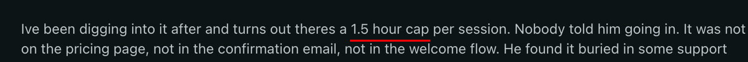 Reddit report says LockedIn AI has a 1.5 hour cap that was not disclosed on the purchase path