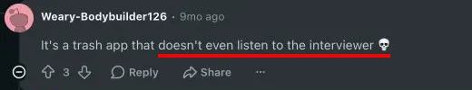 Reddit comment: LockedIn AI doesn't even listen to the interviewer