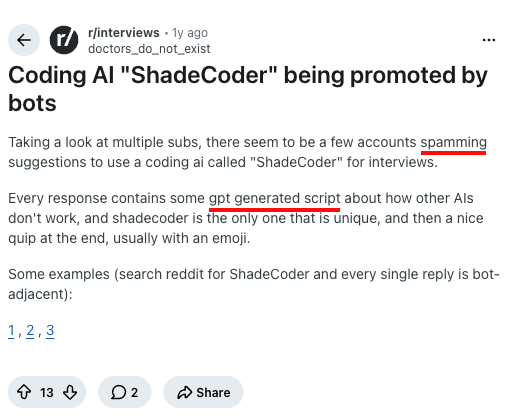 Reddit discussion of ShadeCoder promotion