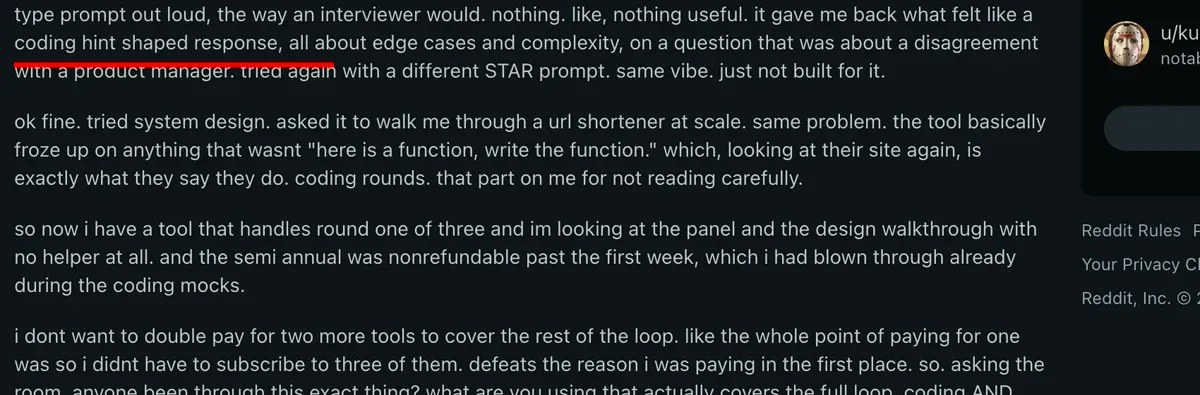 Reddit report of a ShadeCoder non-coding answer mismatch