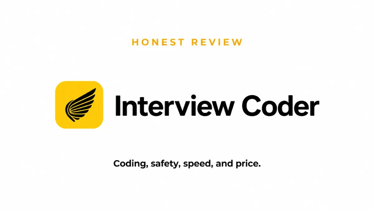 Interview Coder honest review cover with the official yellow wing logo